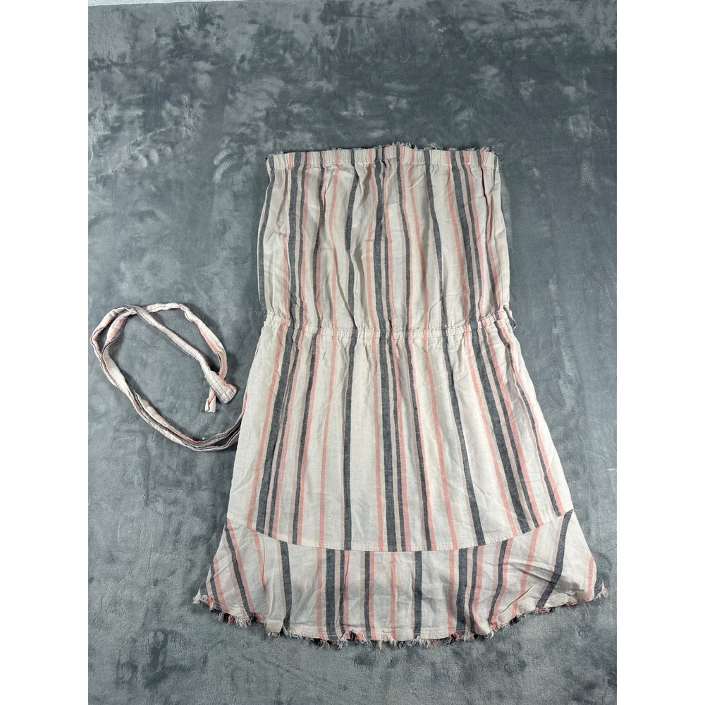 Cloth & Stone Pink Striped Strapless Mini Dress Frayed Hem NWT Large